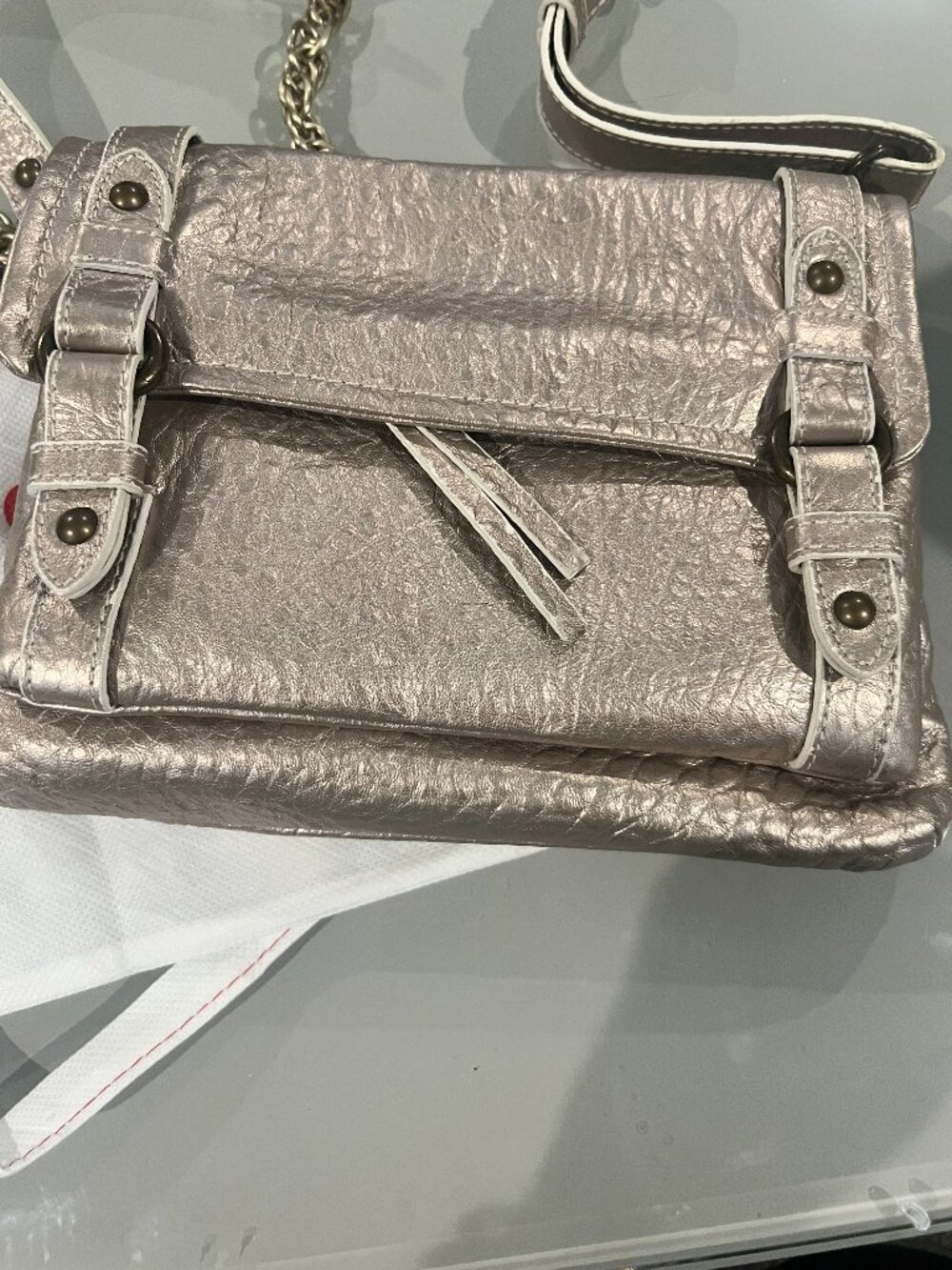 NWT Moni Moni Baby Monique Vintage Gold Italian Leather Crossbody Bag Art 5895